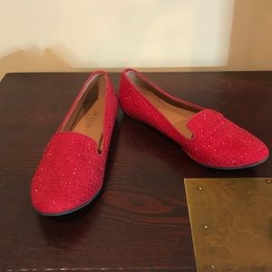 Red Studded Bakers Flat Loafer Shoes